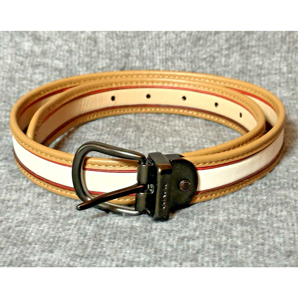Coach Belt Womens XS 31 - 33 Tan White Red Stripe Leather 1588 Adjustable Career